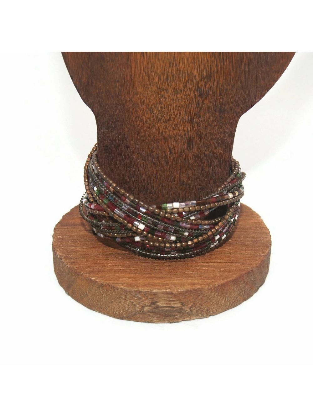 Vintage Multi Color Beaded 7 Inch Open Cuff Bracelet - Picture 3 of 5